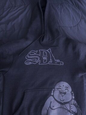 Navy Graphic Hoodie with Buddha Print